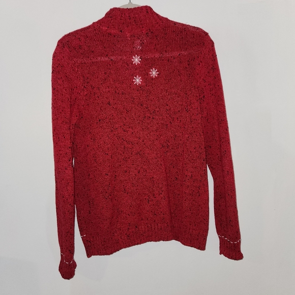 Vintage Christopher & Banks  1/4 Zip Penguin Pullover Sweater Red Snowflakes Med - Picture 2 of 8
